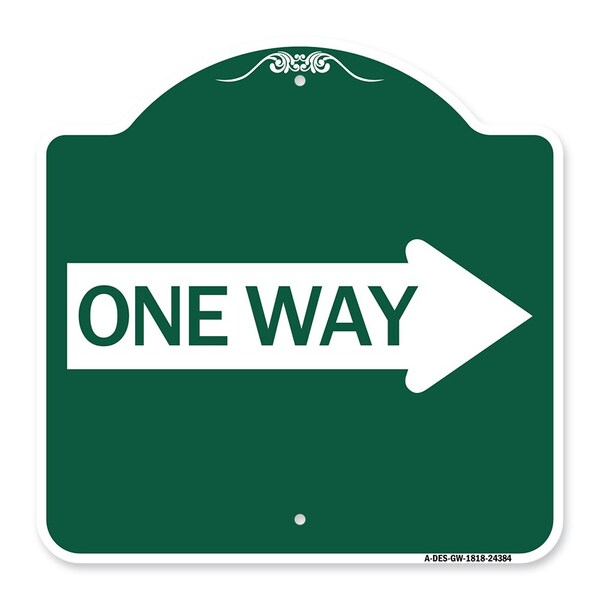 Designer Series One Way W/ Right Arrow, Green & White Aluminum Sign, 18" x 18", GW-1818-24384